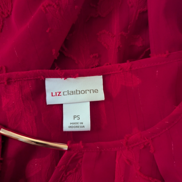 Liz Claiborne Red Floral Women's Semi Sheer Blouse W/ Tank Top - Petit Small - Picture 4 of 4